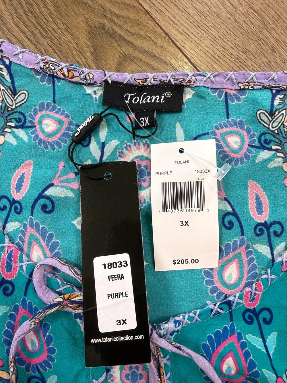 NWT Tolani Veera Tunic Top 3X Purple Boho Tassel 100% Silk MSRP $205 - Picture 7 of 11